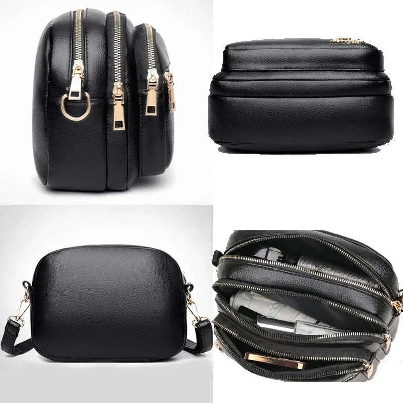 SaneShoppe - High Quality Soft Leather Purse Fashion Women Shoulder Messenger Bag Multi - pocket Wear - resistant Bag Luxury Ladies Handbag Sac