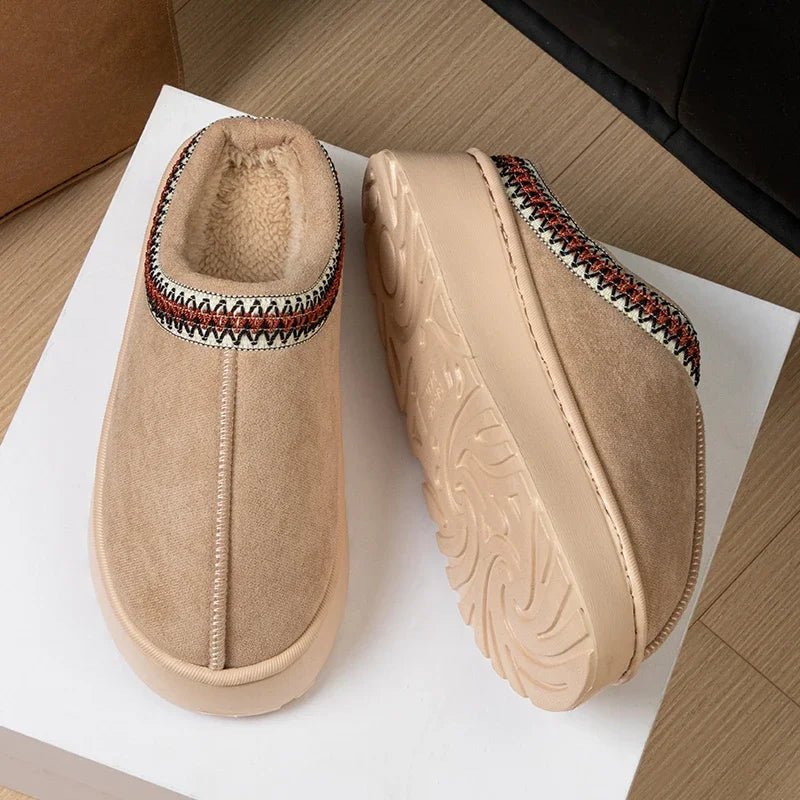 SaneShoppe-Women's Embroidered Winter Slippers with Plush Interior and Anti-Slip Sole