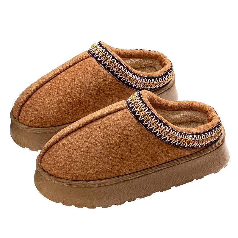 SaneShoppe-Women's Embroidered Winter Slippers with Plush Interior and Anti-Slip Sole