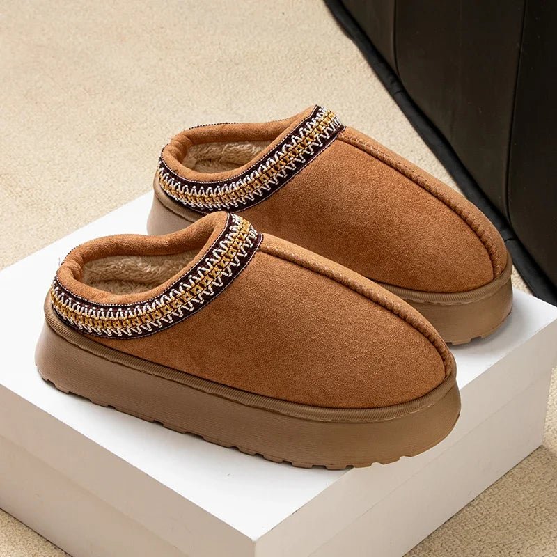 SaneShoppe-Women's Embroidered Winter Slippers with Plush Interior and Anti-Slip Sole