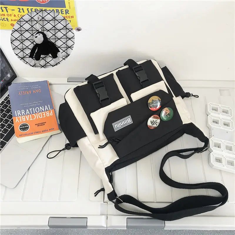 SaneShoppe - Japanese Simple Messenger Bag Student Nylon Waterproof Canvas Handbag Shoulder Crossbody Bags for Women Men Satchels Bolsas