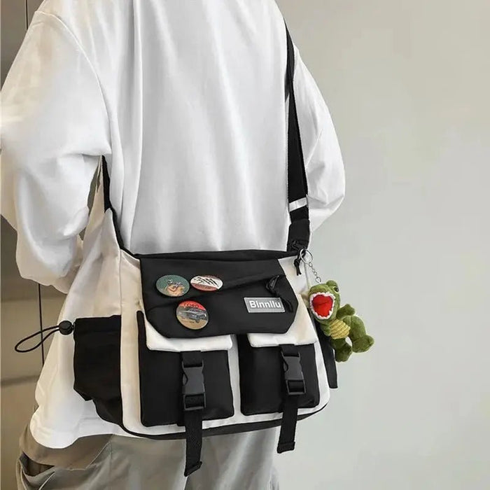SaneShoppe - Japanese Simple Messenger Bag Student Nylon Waterproof Canvas Handbag Shoulder Crossbody Bags for Women Men Satchels Bolsas