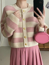 SaneShoppe-Korean Striped Sweater Cardigan Women's Fashion Autumn Winter Casual Tops