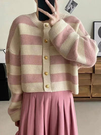 SaneShoppe-Korean Striped Sweater Cardigan Women's Fashion Autumn Winter Casual Tops