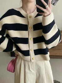 SaneShoppe-Korean Striped Sweater Cardigan Women's Fashion Autumn Winter Casual Tops