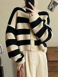SaneShoppe-Korean Striped Sweater Cardigan Women's Fashion Autumn Winter Casual Tops