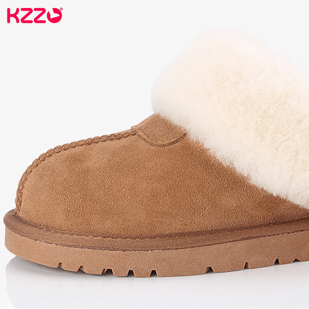 SaneShoppe - KZZO Fashion Natural Sheepskin Leather Slippers For Men Winter Warm Indoor Fur Slippers Soft Wool Lady Home Shoes Non - slip