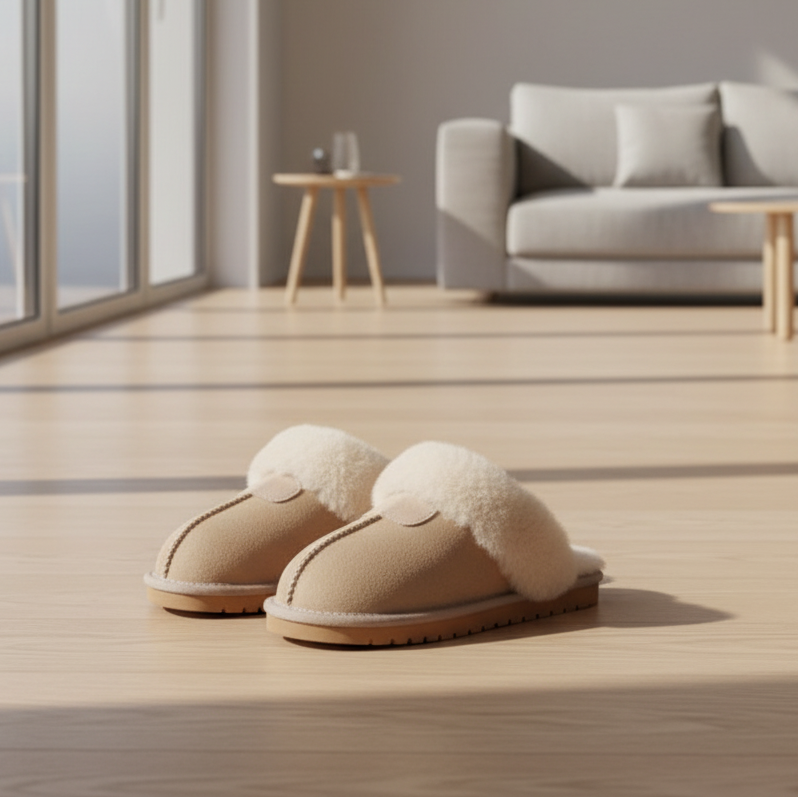 SaneShoppe-Soft Wool Winter Indoor Slippers - Top Quality Sheepskin Fur
