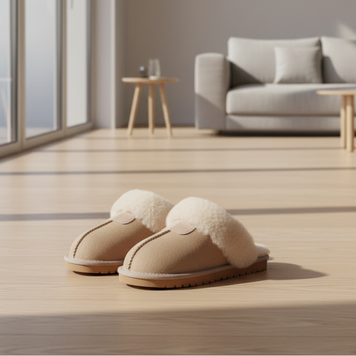 SaneShoppe-Soft Wool Winter Indoor Slippers - Top Quality Sheepskin Fur