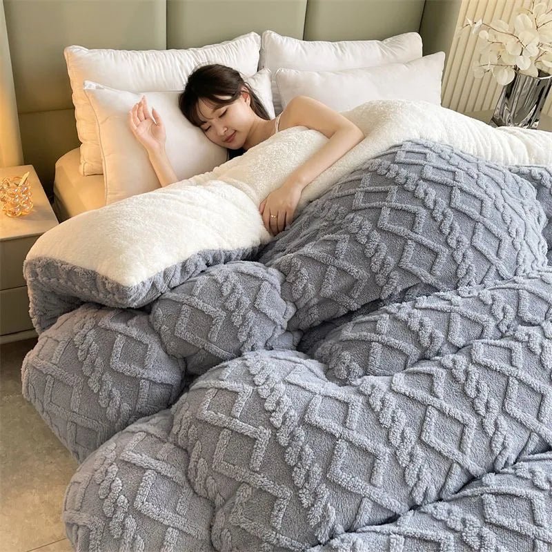 SaneShoppe - Lamb wool blanket thickened warm winter quilt with milk velvet spring autumn comforter student dormitory single double quilt