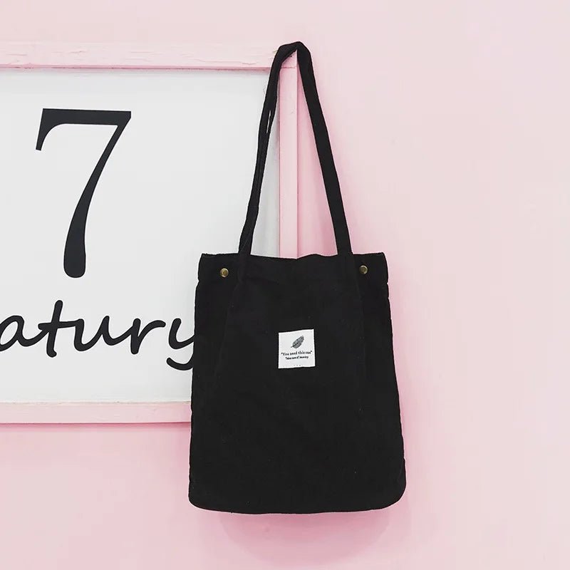 SaneShoppe - Large Corduroy Shoulder Shopper Bag for Women Cotton Cloth Fashion Canvas Tote Shopping Bags Woman Handbags Reusable Travel Bags