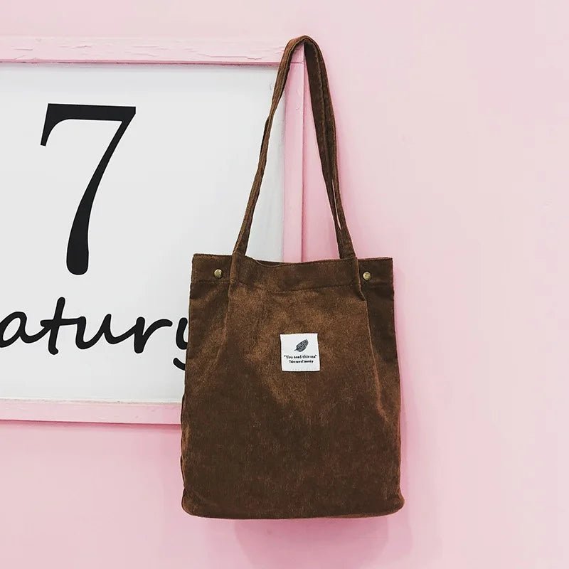 SaneShoppe - Large Corduroy Shoulder Shopper Bag for Women Cotton Cloth Fashion Canvas Tote Shopping Bags Woman Handbags Reusable Travel Bags