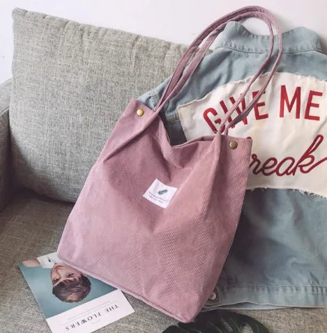 SaneShoppe - Large Corduroy Shoulder Shopper Bag for Women Cotton Cloth Fashion Canvas Tote Shopping Bags Woman Handbags Reusable Travel Bags