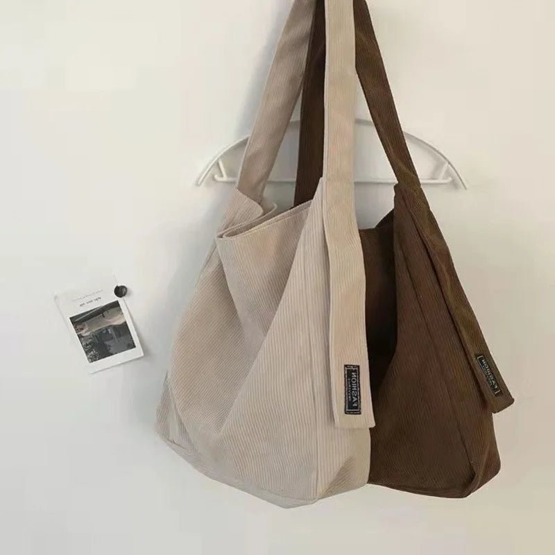 SaneShoppe - Large Corduroy Shoulder Shopper Bag for Women Cotton Cloth Fashion Canvas Tote Shopping Bags Woman Handbags Reusable Travel Bags