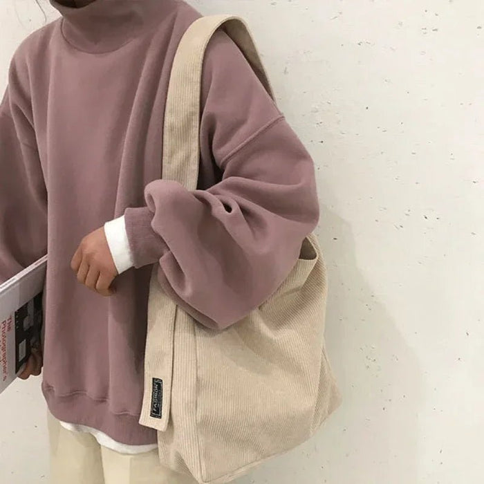 SaneShoppe - Large Corduroy Shoulder Shopper Bag for Women Cotton Cloth Fashion Canvas Tote Shopping Bags Woman Handbags Reusable Travel Bags