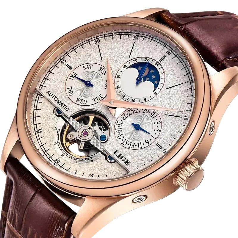 SaneShoppe-LIGE Tourbillon Automatic Men's Military Watch Leather Waterproof Wristwatch