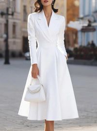SaneShoppe - Long Sleeve Holiday Patchwork Chic Maxi Dress Women Autumn V Neck Slim Party Dress Elegant Fashion Ladies Knee Length Dresses