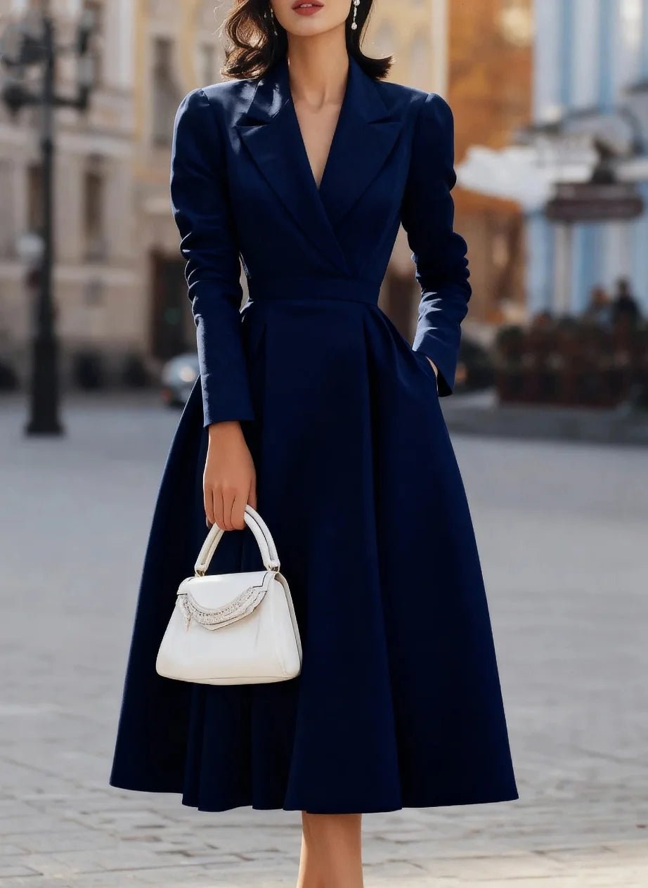 SaneShoppe - Long Sleeve Holiday Patchwork Chic Maxi Dress Women Autumn V Neck Slim Party Dress Elegant Fashion Ladies Knee Length Dresses