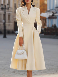 SaneShoppe - Long Sleeve Holiday Patchwork Chic Maxi Dress Women Autumn V Neck Slim Party Dress Elegant Fashion Ladies Knee Length Dresses