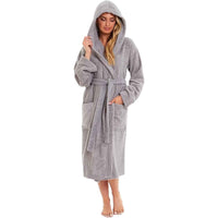 SaneShoppe - Luxurious Women's Bamboo Hooded Dressing Gown Ultra Absorbent Soft Towelling Robe for Spa Gym Home in Grey or White Sizes S to XL Daisy Dreamer