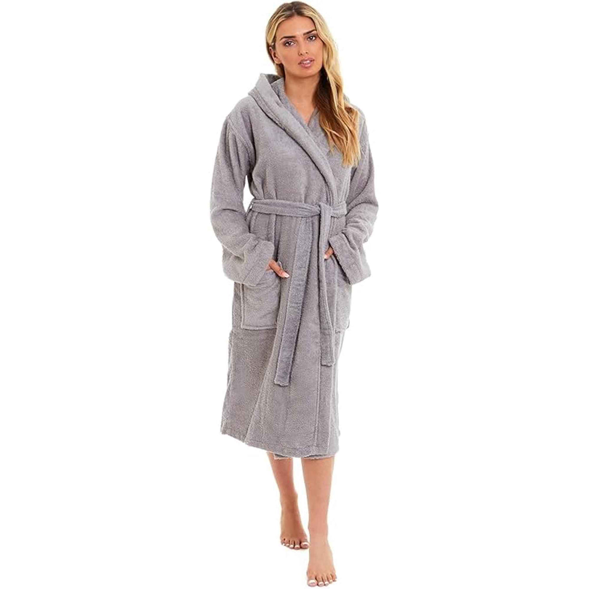 SaneShoppe - Luxurious Women's Bamboo Hooded Dressing Gown Ultra Absorbent Soft Towelling Robe for Spa Gym Home in Grey or White Sizes S to XL Daisy Dreamer