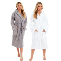 SaneShoppe - Luxurious Women's Bamboo Hooded Dressing Gown Ultra Absorbent Soft Towelling Robe for Spa Gym Home in Grey or White Sizes S to XL Daisy Dreamer