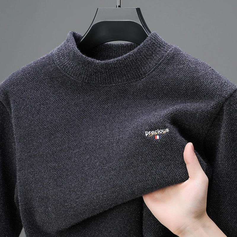 SaneShoppe-Men's Luxury Winter Knitted Plush Sweater, Korean Casual Embroidered Pullover