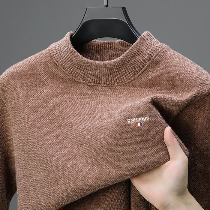 SaneShoppe-Men's Luxury Winter Knitted Plush Sweater, Korean Casual Embroidered Pullover