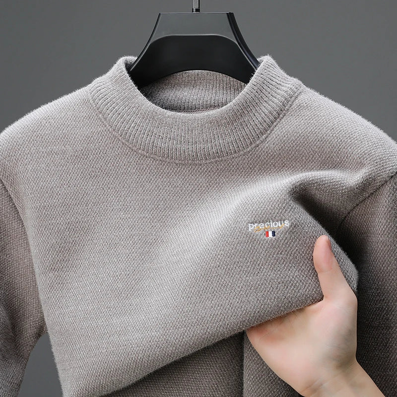 SaneShoppe-Men's Luxury Winter Knitted Plush Sweater, Korean Casual Embroidered Pullover