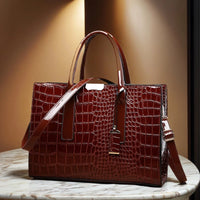 SaneShoppe - Luxury Vintage Women's Crocodile Pattern Handbag Large Capacity Tote Bag Leather Business Shoulder Bag For Female