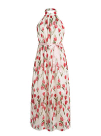 SaneShoppe-Women's Halter Neck Tulip Print Maxi Dress - Romantic Vacation Style