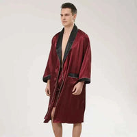 Men Satin Robe Set Long Sleeve 2pcs Robe & Shorts Sleep Set Silky Set