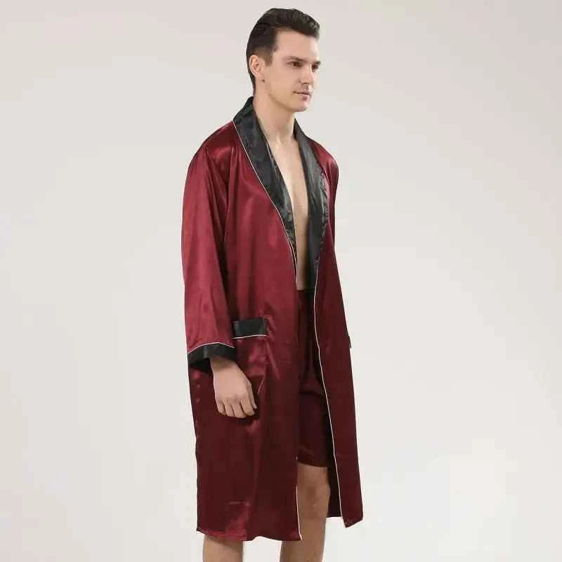 Men Satin Robe Set Long Sleeve 2pcs Robe & Shorts Sleep Set Silky Set