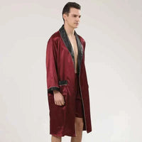 Men Satin Robe Set Long Sleeve 2pcs Robe & Shorts Sleep Set Silky Set