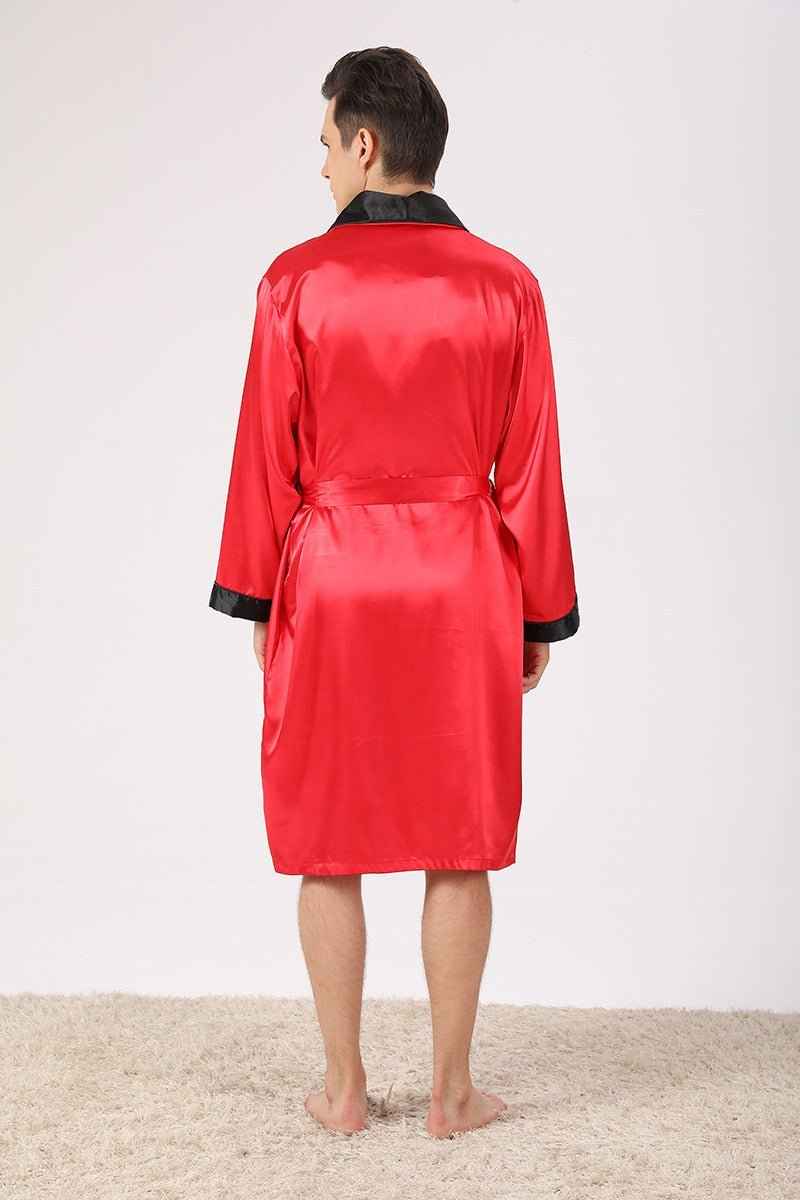 Men Satin Robe Set Long Sleeve 2pcs Robe & Shorts Sleep Set Silky Set