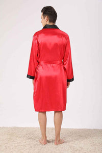 Men Satin Robe Set Long Sleeve 2pcs Robe & Shorts Sleep Set Silky Set
