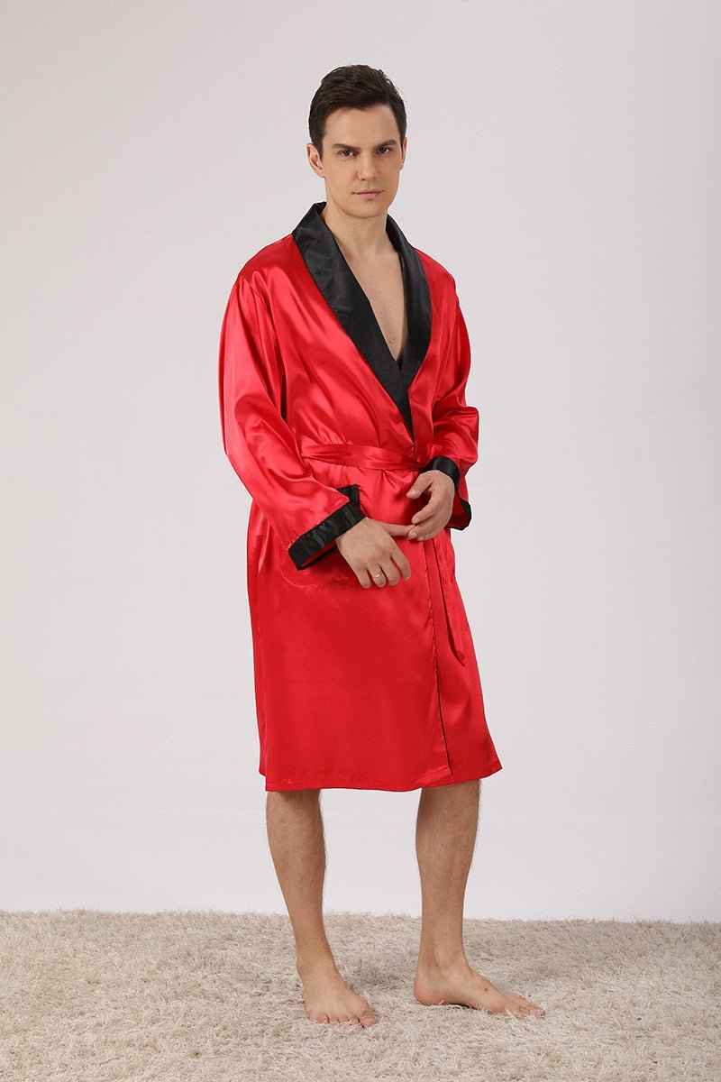 Men Satin Robe Set Long Sleeve 2pcs Robe & Shorts Sleep Set Silky Set