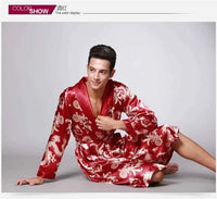 Men Silk Satin Golden Dragon Dressing Gown Knee Length Kimono Robe.