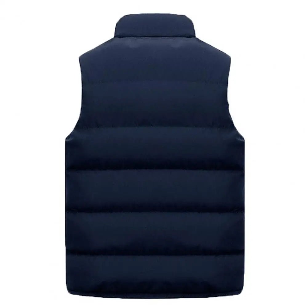 SaneShoppe - Men Vest Jacket Stand Collar Solid Color Zipper Cotton Padded Thicken Cold Proof Straight Waistcoat Men Streetwear