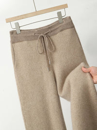SaneShoppe - Men Zippers 100% Merino Wool Sweater Cardigan Pants Sets Autumn Winter Knitted Thick Herringbone Color Blocking Pencil Trousers