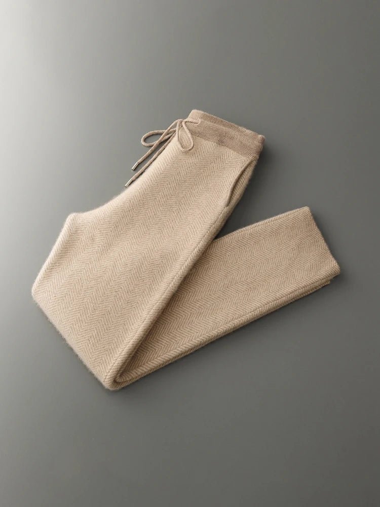 SaneShoppe - Men Zippers 100% Merino Wool Sweater Cardigan Pants Sets Autumn Winter Knitted Thick Herringbone Color Blocking Pencil Trousers
