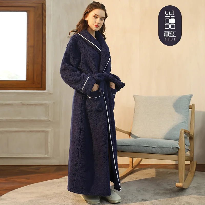 SaneShoppe - Men's and Women's Styles Winter Bathrobe Long Sleeve Warm Turn Down Collar Fluffy Bath Robe with Sashes Solid Fleece Gown 2025
