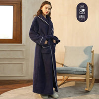 SaneShoppe - Men's and Women's Styles Winter Bathrobe Long Sleeve Warm Turn Down Collar Fluffy Bath Robe with Sashes Solid Fleece Gown 2025