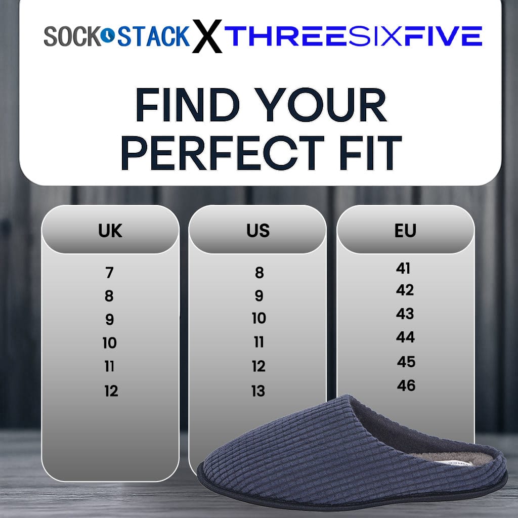 SaneShoppe - Men's Corduroy Slip On Indoor House Shoes Non Slip Sole Memory Foam Warm Thermal Lined Easy Care Slipper Pair by Sock Stack