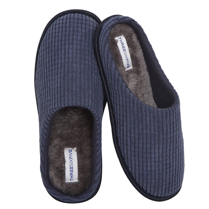 SaneShoppe - Men's Corduroy Slip On Indoor House Shoes Non Slip Sole Memory Foam Warm Thermal Lined Easy Care Slipper Pair by Sock Stack