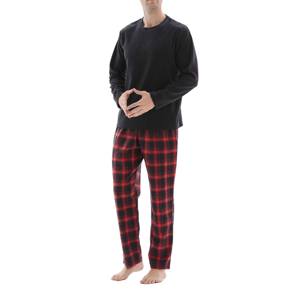 Men's Thermal Fleece Lounge Set with Cozy Check Cotton Pants