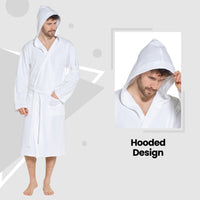 SaneShoppe - Men’s Hooded Waffle Cotton Bathrobe White Super Absorbent Spa Robe Luxury Dressing Gown for Home & Loungewear by Sock Stack