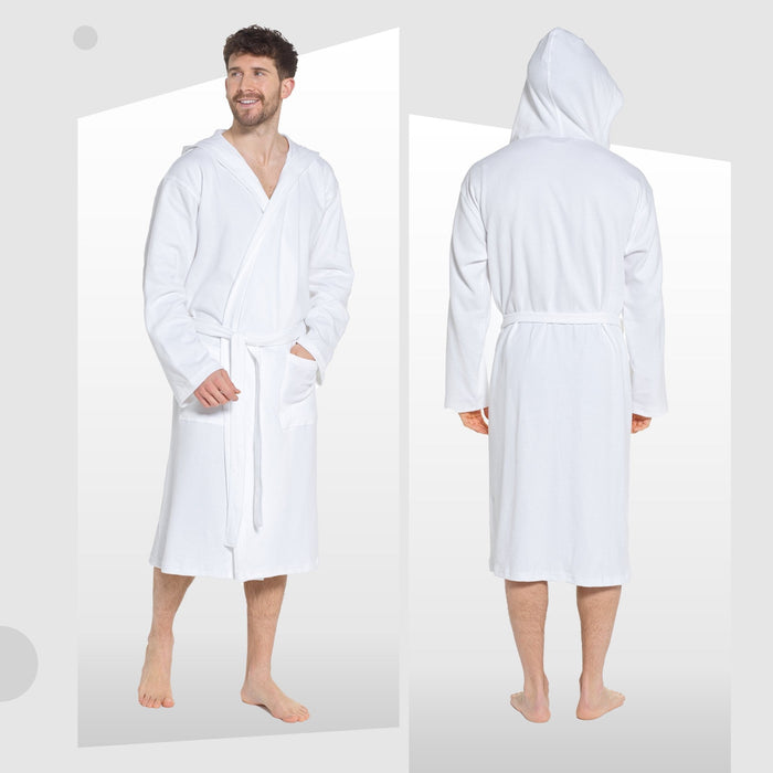 SaneShoppe - Men’s Hooded Waffle Cotton Bathrobe White Super Absorbent Spa Robe Luxury Dressing Gown for Home & Loungewear by Sock Stack