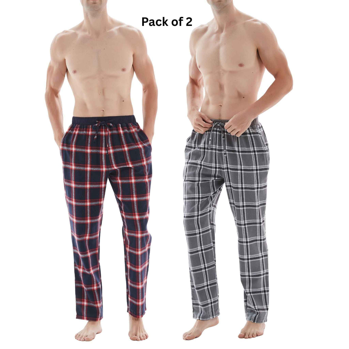 Men's Cotton Flannel Pyjama Bottoms - Lightweight Comfort, Pack of 2