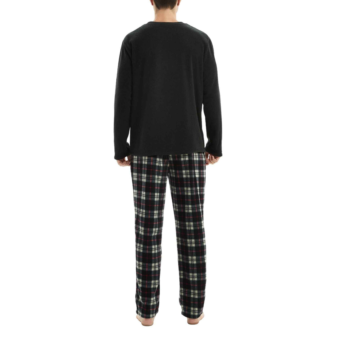 Men's Long Sleeve Thermal Fleece Pyjama Set in Black and Red.
